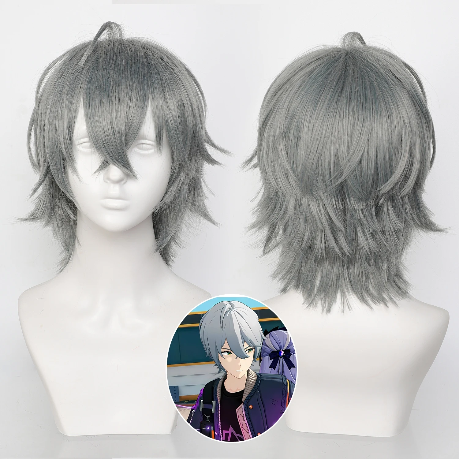 Zenless Zone Zero Wise Cosplay Wig Short Grey Layered Men Wig Pre-Styled ZZZ COS Heat Resistant Synthetic Wig Halloween