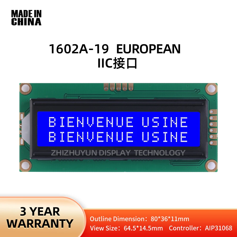 Spot European 1602A-19 LCM Monochrome LCD Display Controller AIP31068 Blue Film White Text