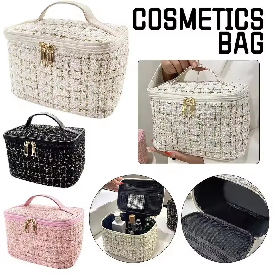 Women's Bag Knitted Style Portable Makeup Bag Fashionable Large Storage Bag Toiletry Storage Bag Makeup Box Travel