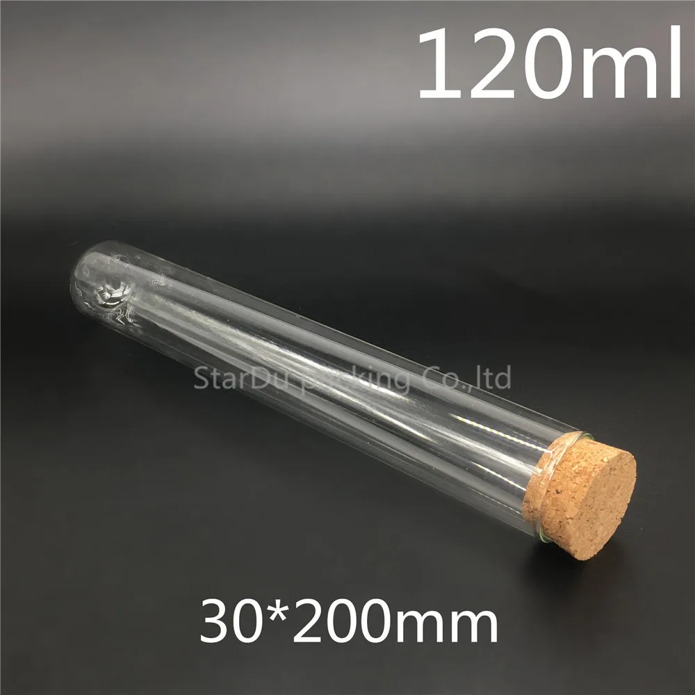 120ml Round Bottom Tube Cork Tube 30mm*200mm High Temperature Thick Glass Tube 200pcs/lot