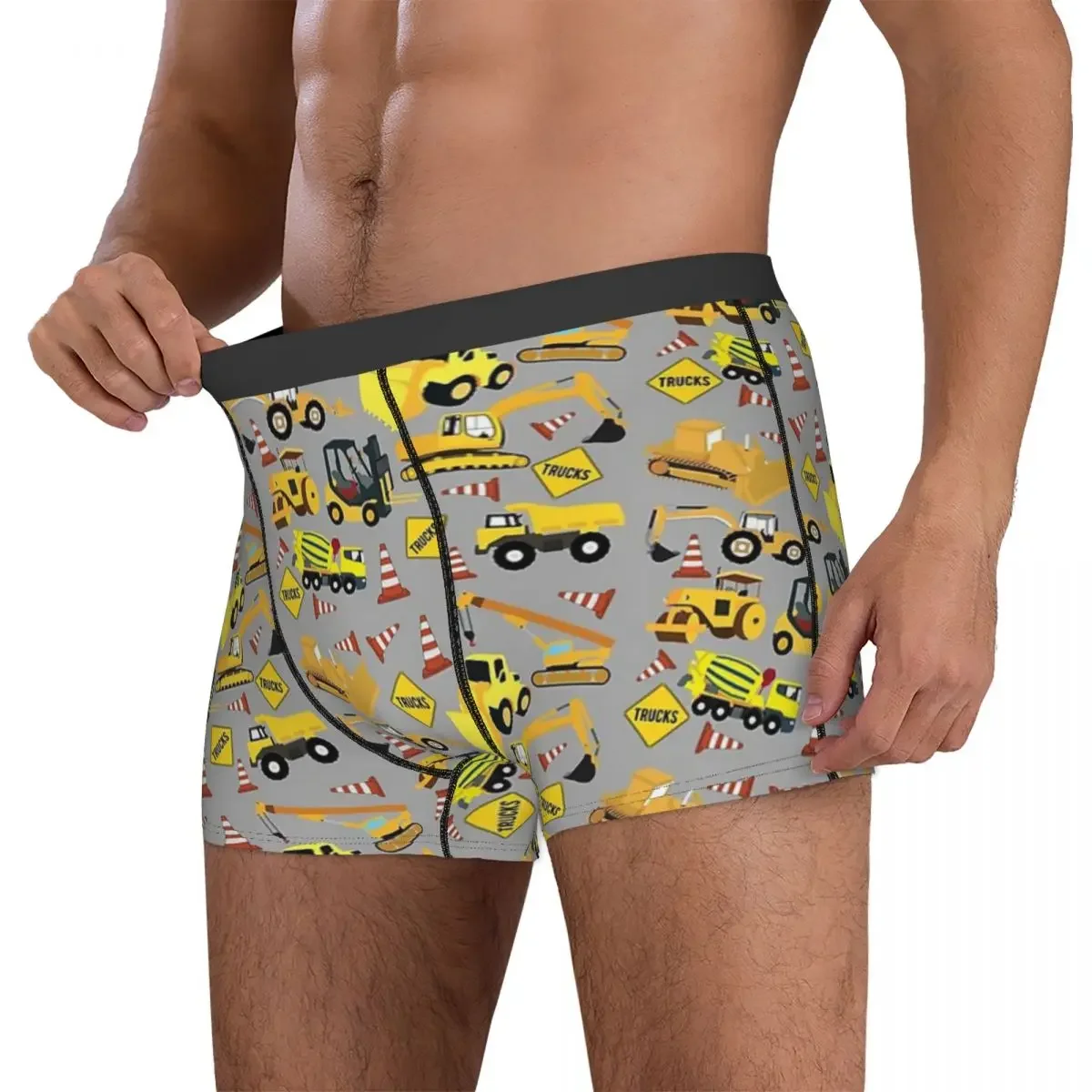 Boxer Underpants Shorts Construction Trucks Party - Excavator, Dump Truck Panties Men's Breathable Underwear for Homme Man