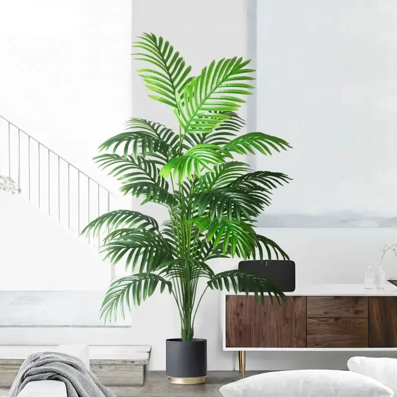 47in Large Fake Plants Tropical Artificial Palm Tree Plastic Green Plants Fake Monstera Leaves For Home Garden Shop Office Decor