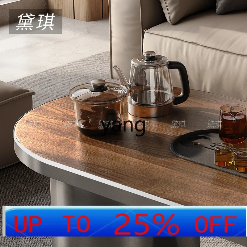 

LHstainless steel light luxury wood grain rock slab multi-functional tea table sofa combination