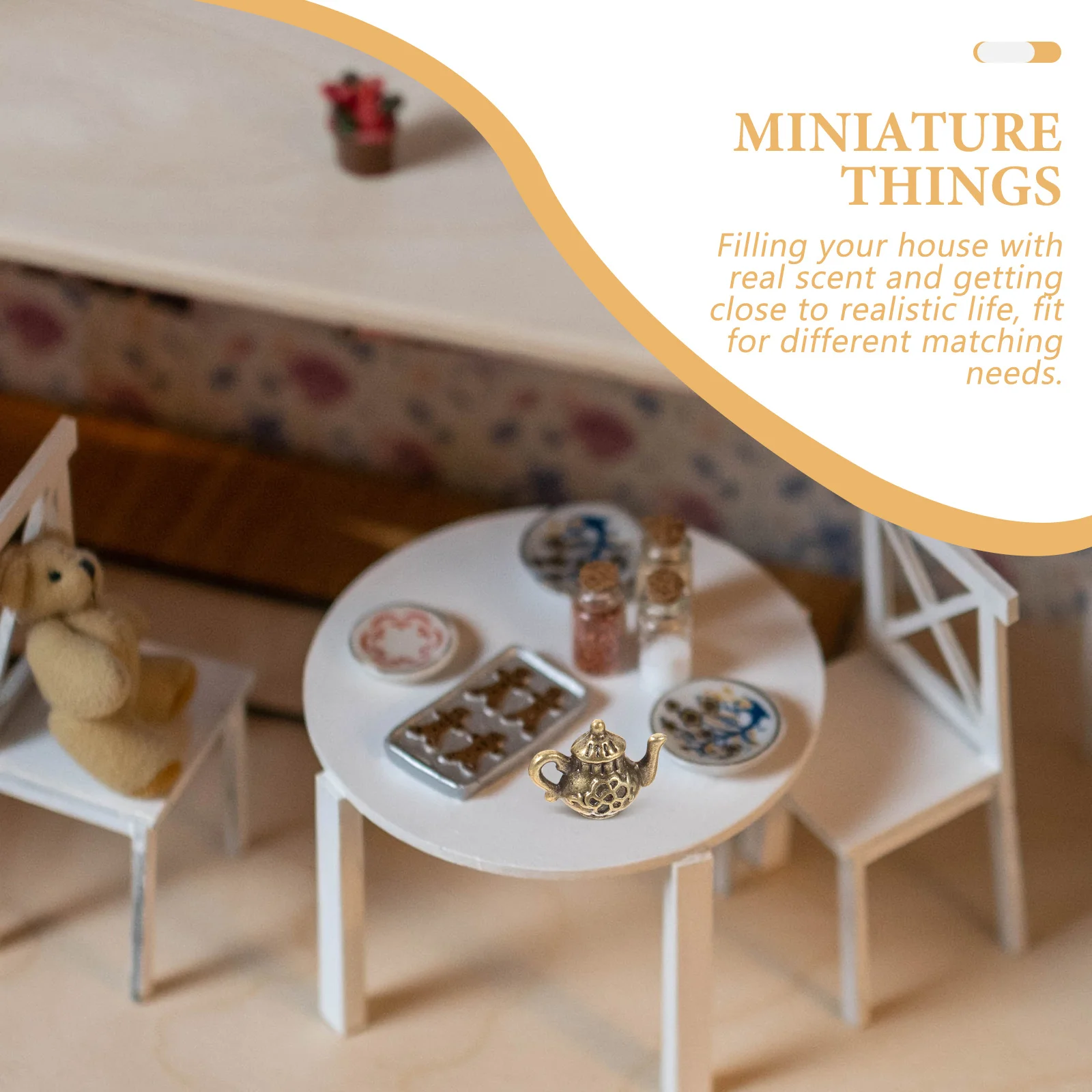 

1 set Miniature Metal Tea Set, Vintage House Miniatures For Tiny House Accessories, Mini Kitchen Playset, Pretend Play Toys,