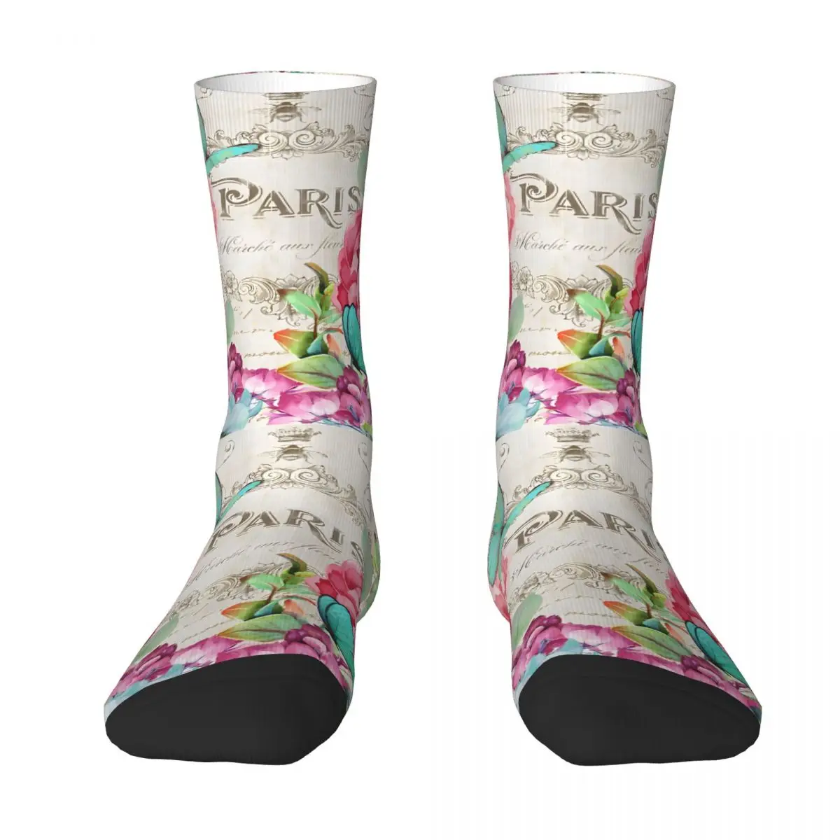 French Floral Paris Eiffel Tower Men Socks Outdoor Novelty Spring Summer Autumn Winter Stockings