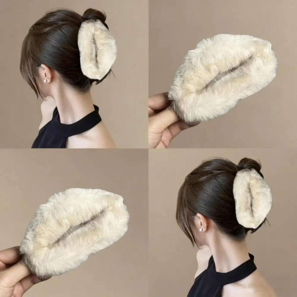 Nuevo Clip de pelo de cangrejo grande de piel sintética de gran tamaño de 16cm, pinzas en forma de garra para el pelo de conejo para niñas, pasadores de cola de caballo de felpa, Clip de tiburón de felpa de nube