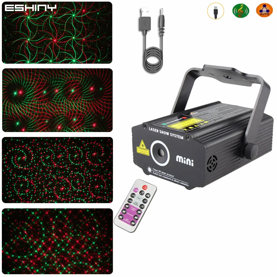 

ESHINY MINI 4in1 4 Patterns Whirlwind R&G Лазерный проектор Освещение Сцена Дискотека DJ Клуб КТВ Рождественский бар Семейная вечеринка Световое шоу P17U