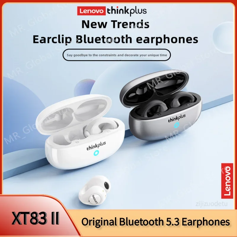 Lenovo-XT83 II TWS Fones De Ouvido Sem Fio, Fones De Ouvido Bluetooth 5.3, Earclip Design, Controle De Toque, Fones De Voz HD, Headset Esportivo, 2023