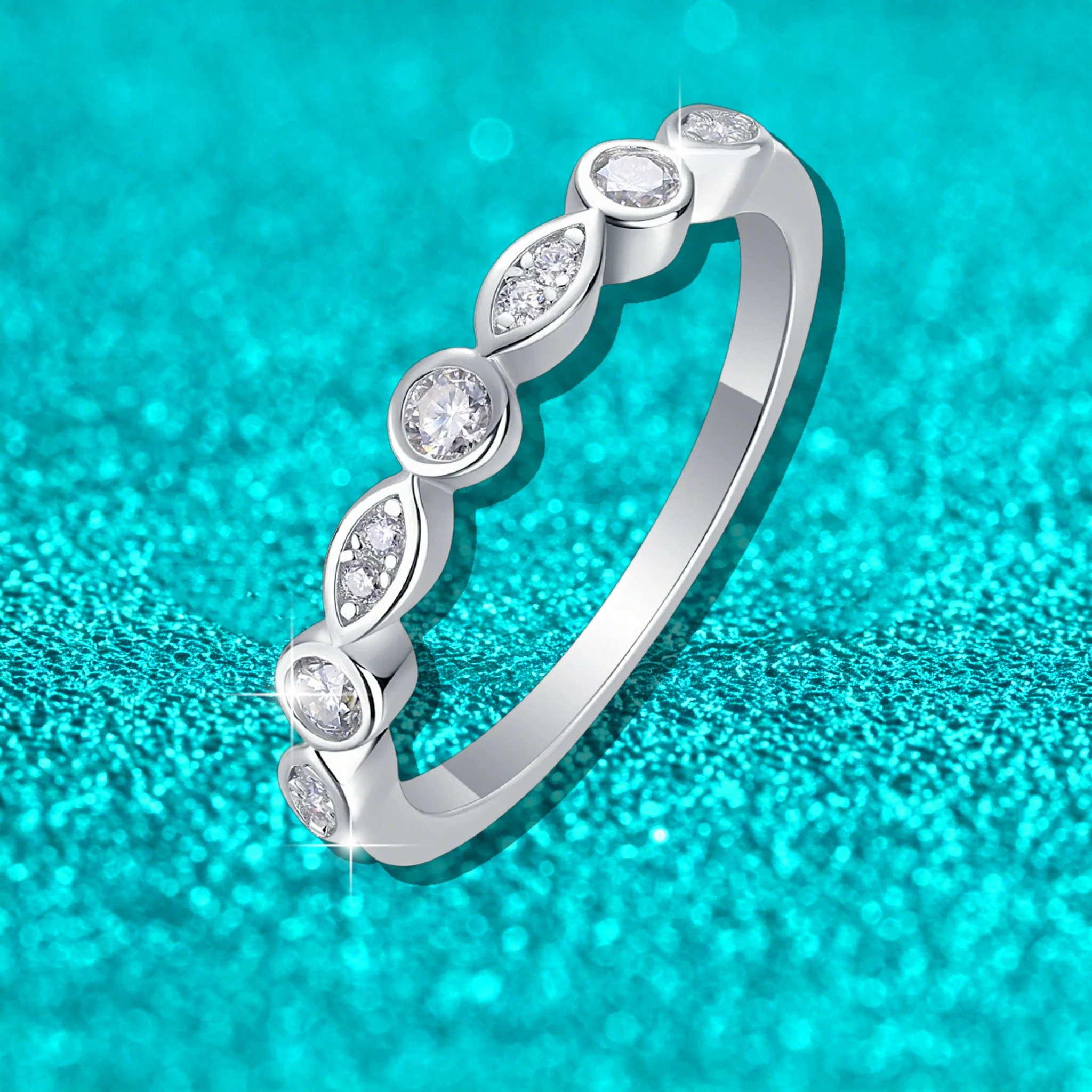 

Ts 925 Sterling Silver Round Moissanite Ring for Women Plated with 18K White Gold D Color Moissanite Diamond Ring Fine Jewelry