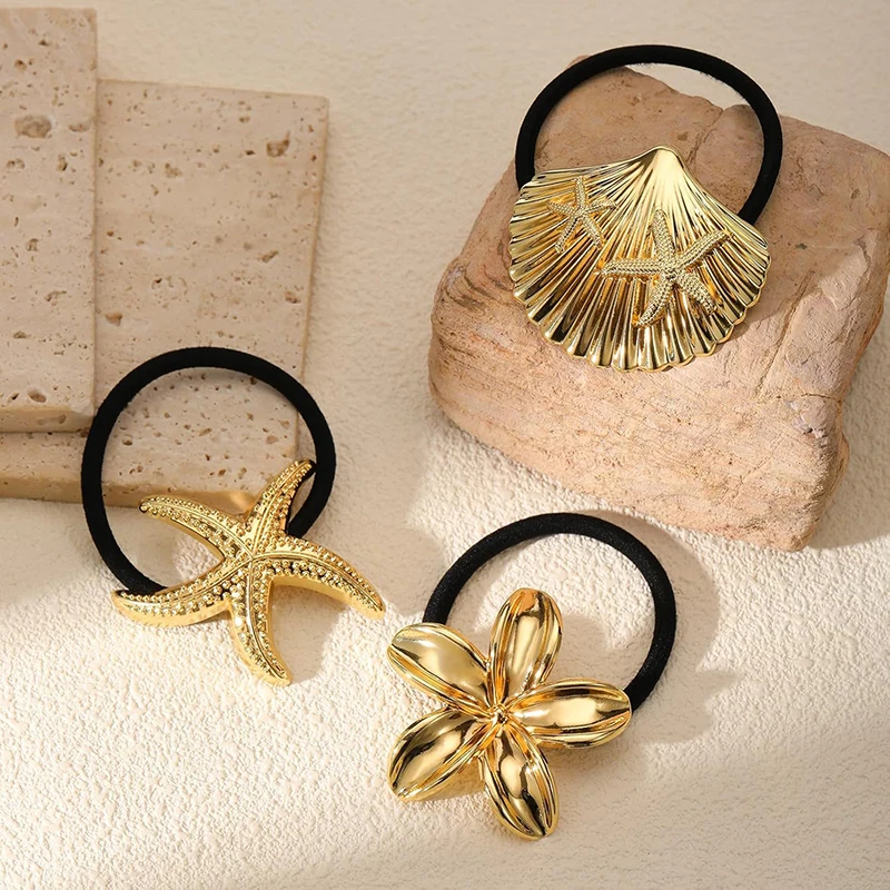 4/6 Stück Goldene Geometrische Haargummis Legierung Elastische Haarbänder Eleganter U-förmiger Pferdeschwanzhalter Modische Haaraccessoires für Frauen – Detail 2
