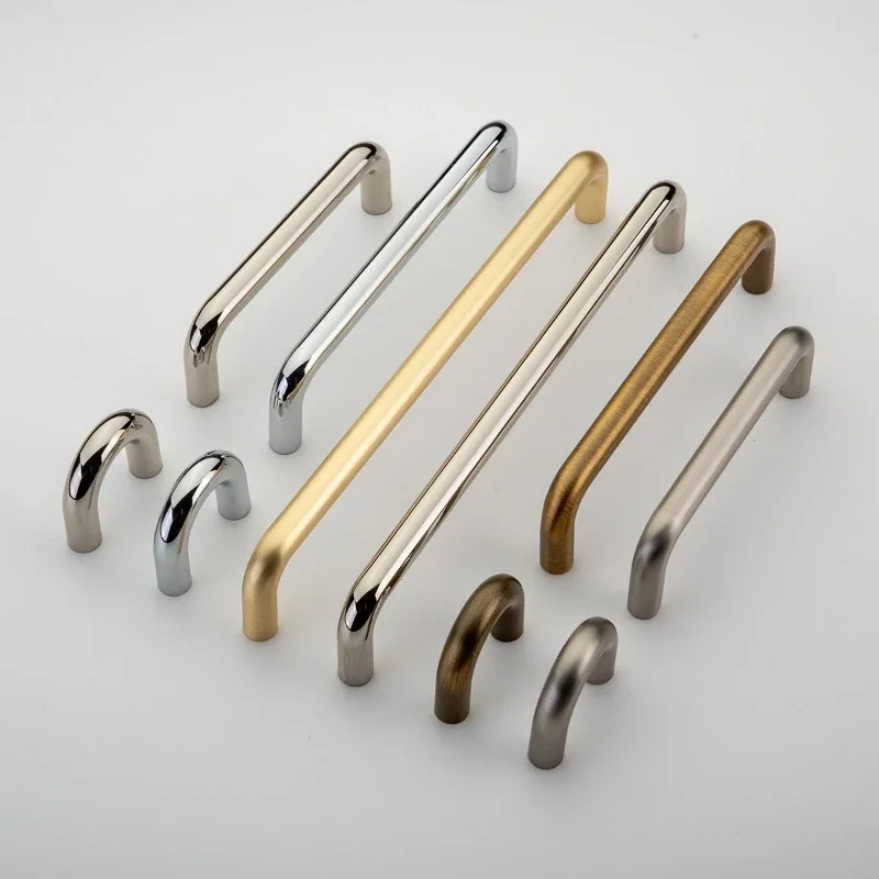 Furniture Handle Accessories Solid Bronze Drawer Cabinet Door Pull Handle Bright Silver Wardrobe Cupboard Storage U-Shaped Knob