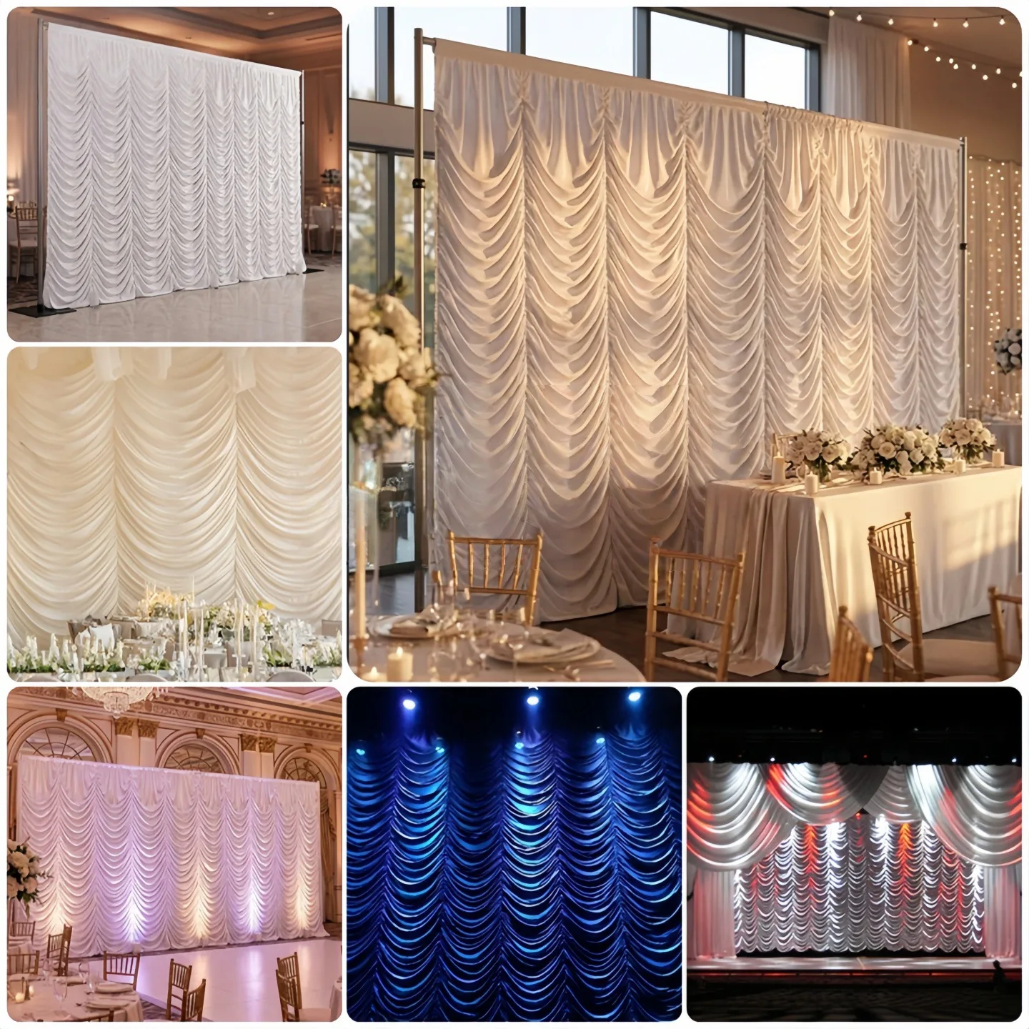 

3x3m Wedding Backdrop Curtain Stage Background Drapery Luxury Wave Design Silk Curtains for Event Party Decoration