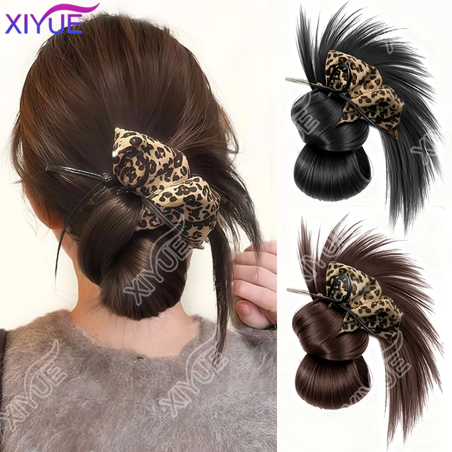 

XY Синтетический пучок, хвост с леопардовым принтом, пушистый зажим для когтей, шиньон для волос для женщин, ленивый пучок, парик, сумка, аксессуары для волос для ежедневного использования