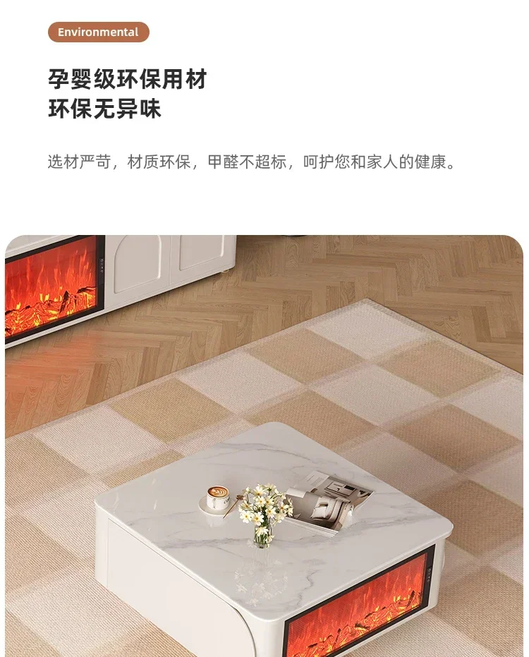 Living Room 3D Electronic Fireplace Decoration Simulation Flame Integrated Square Creative Coffee Table Multi-Function