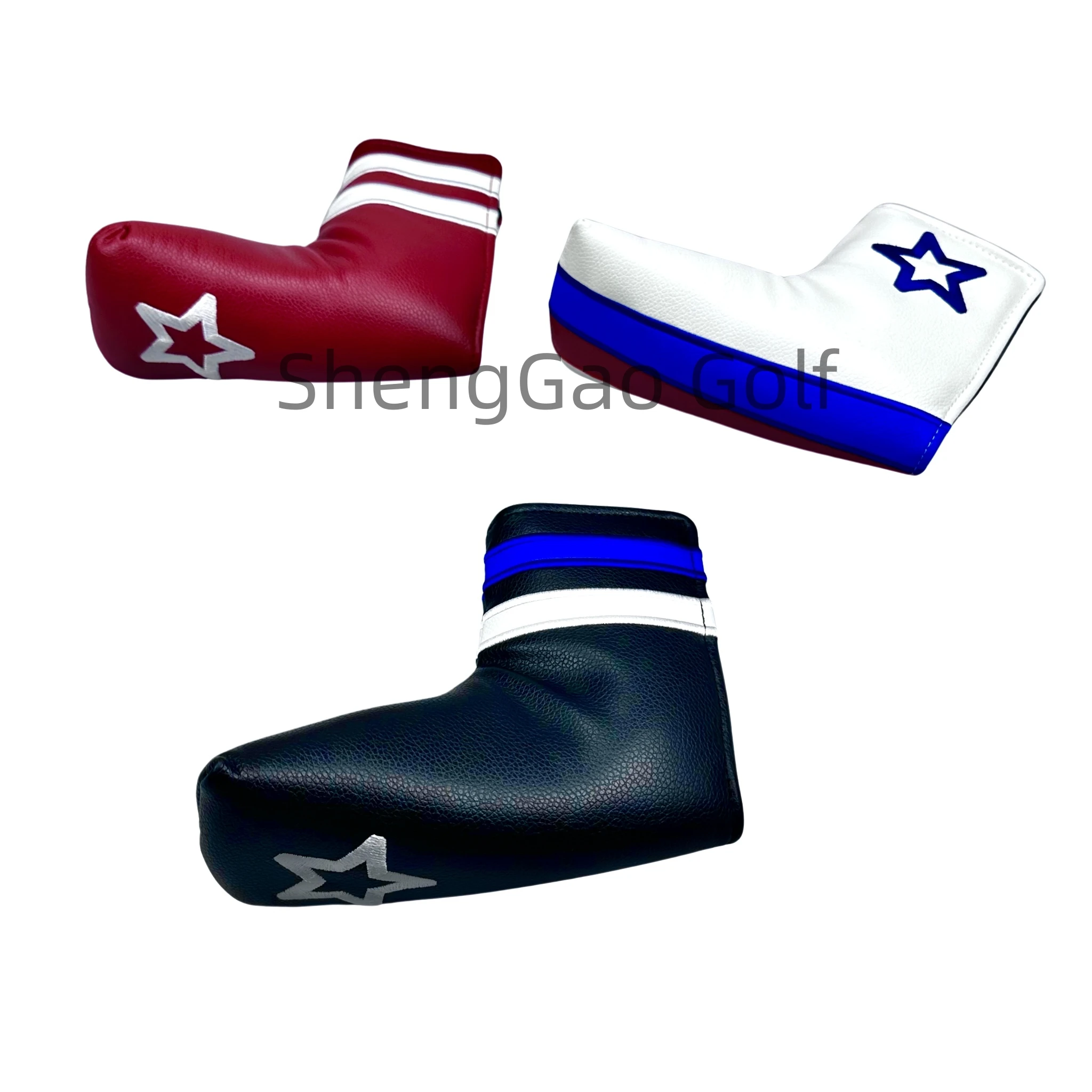 1pc Golf Putter Cover PU Leather 5-Pointed Star Pattern Club Cover Blade L-shaped Putter Cover Protector with Magnet Closure