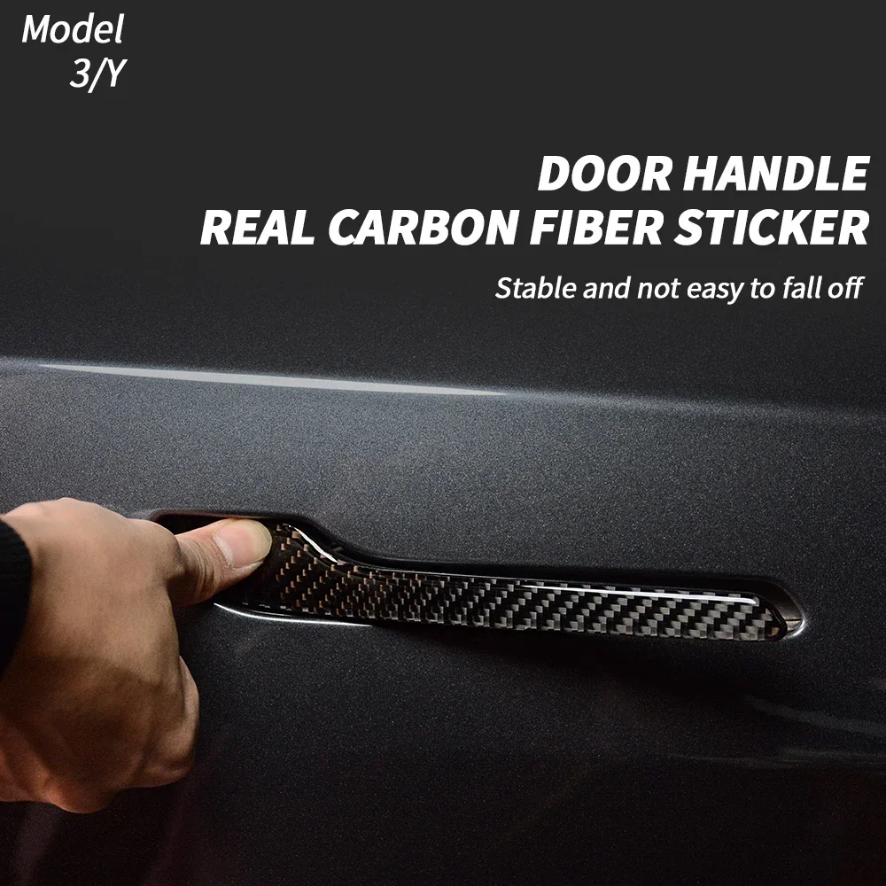 For Tesla Model 3 Y 2017-2023 Accessories Real Carbon Fiber Door Handle Cover Frame Sticker Exterior Trim Bodykit