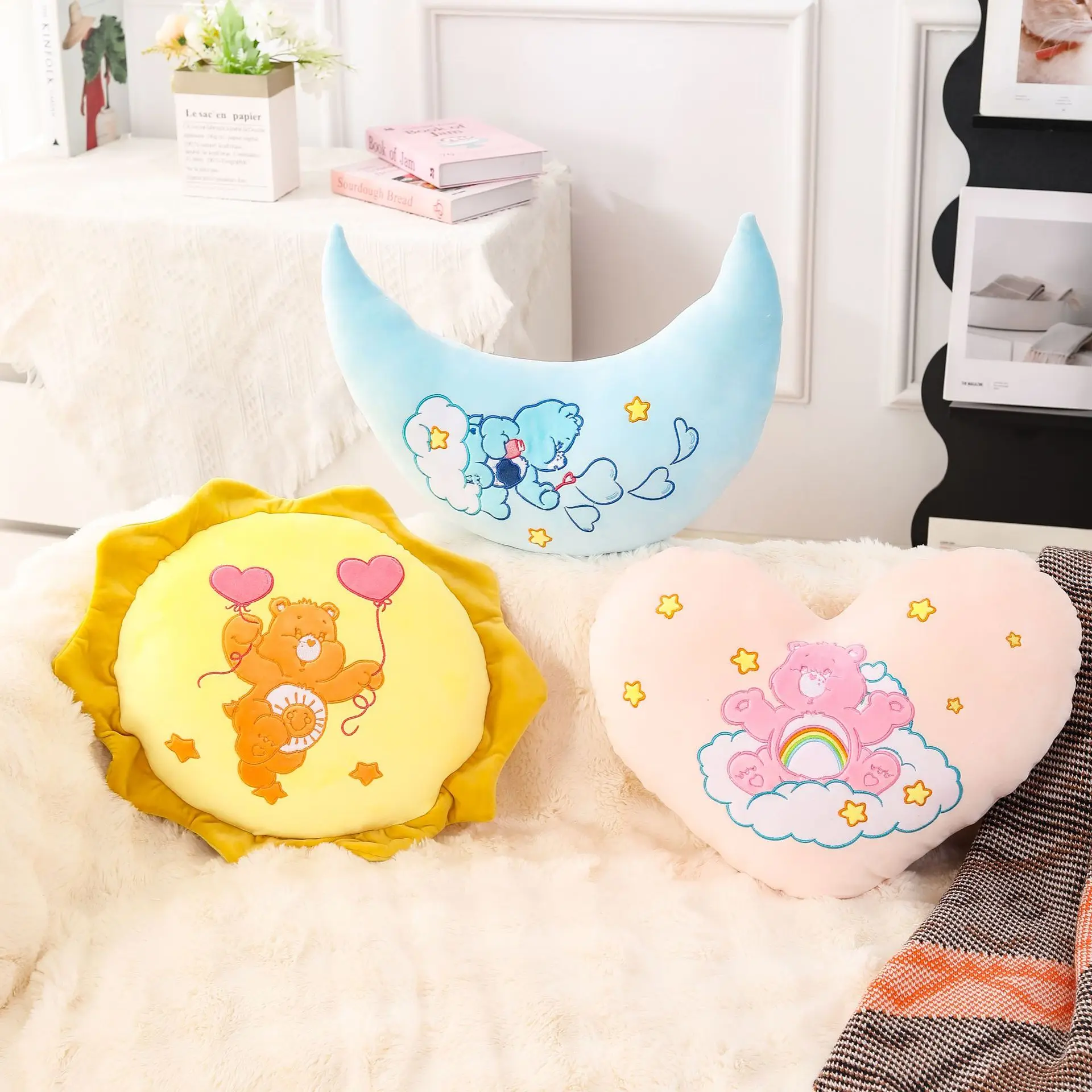 Care Bears Regenbogen-Bär Plüschkissen Stern Mond Sonne Herz Heimdekoration Stofftiere Puppen Cartoon Plüsch Dekorationskissen