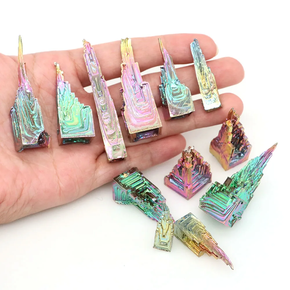 Natural Bismuth Tower Metal Mineral Pyramid Gemstone Animal Statue Reiki Healing Stone Meditation Collection Home Decor Crystals