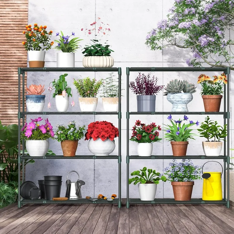 Plant Greenhouse Shelves 4 Tier: 2 Pack Extra-Wide Stable Green House Shelving for Outdoor, 31x18x42 Inch Portable