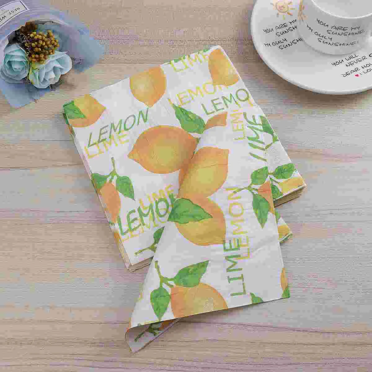 40Pcs Paper Luncheon Napkins Lemon Printed Disposable Tissue Napkin for Birthday Dinner Party Favors Supplies