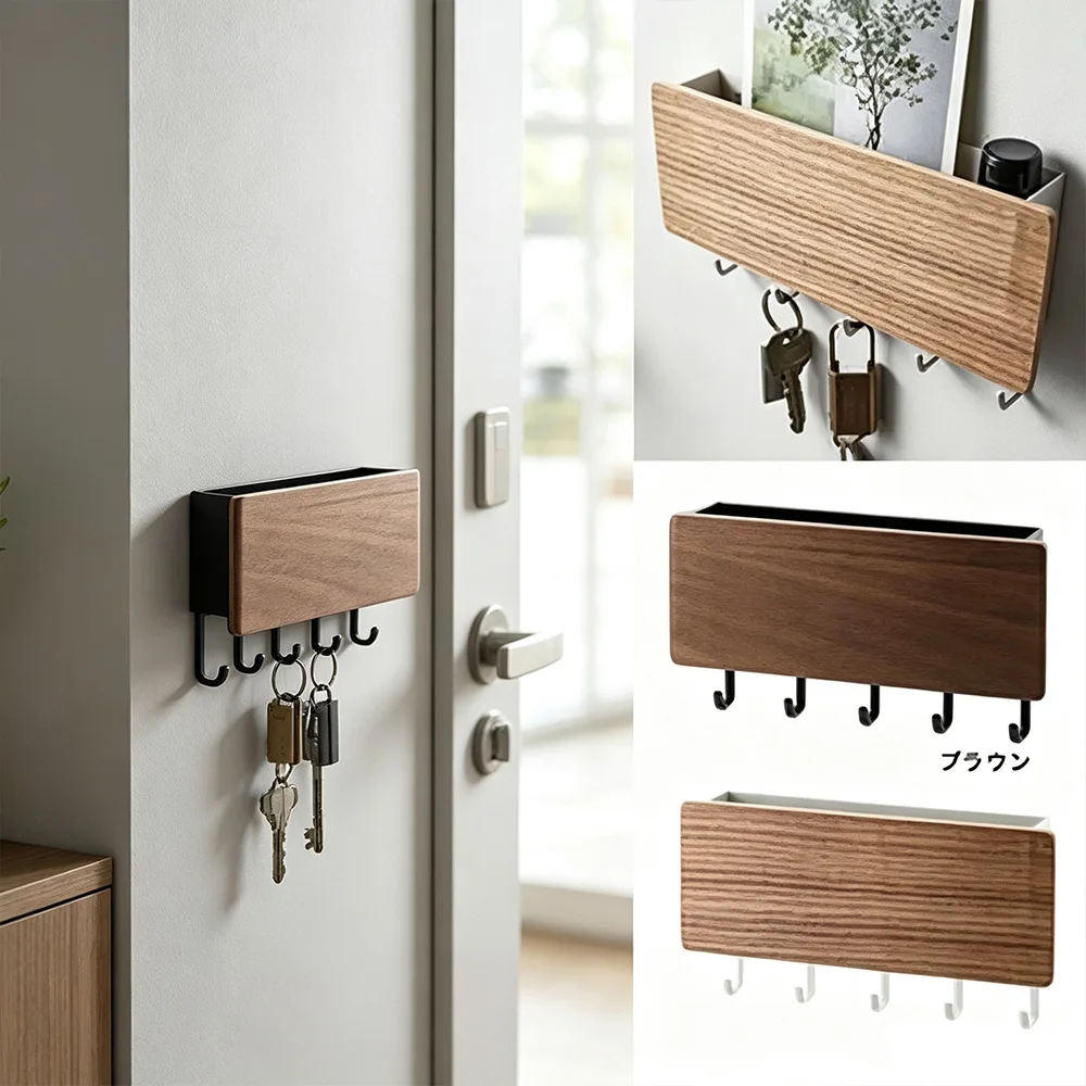 Entryway Wall Organizer Wooden Rectangle Key Rack Multi-Purpose Clothes Hanging Hooks Decorative Wall Key Holder Home Wall Decor