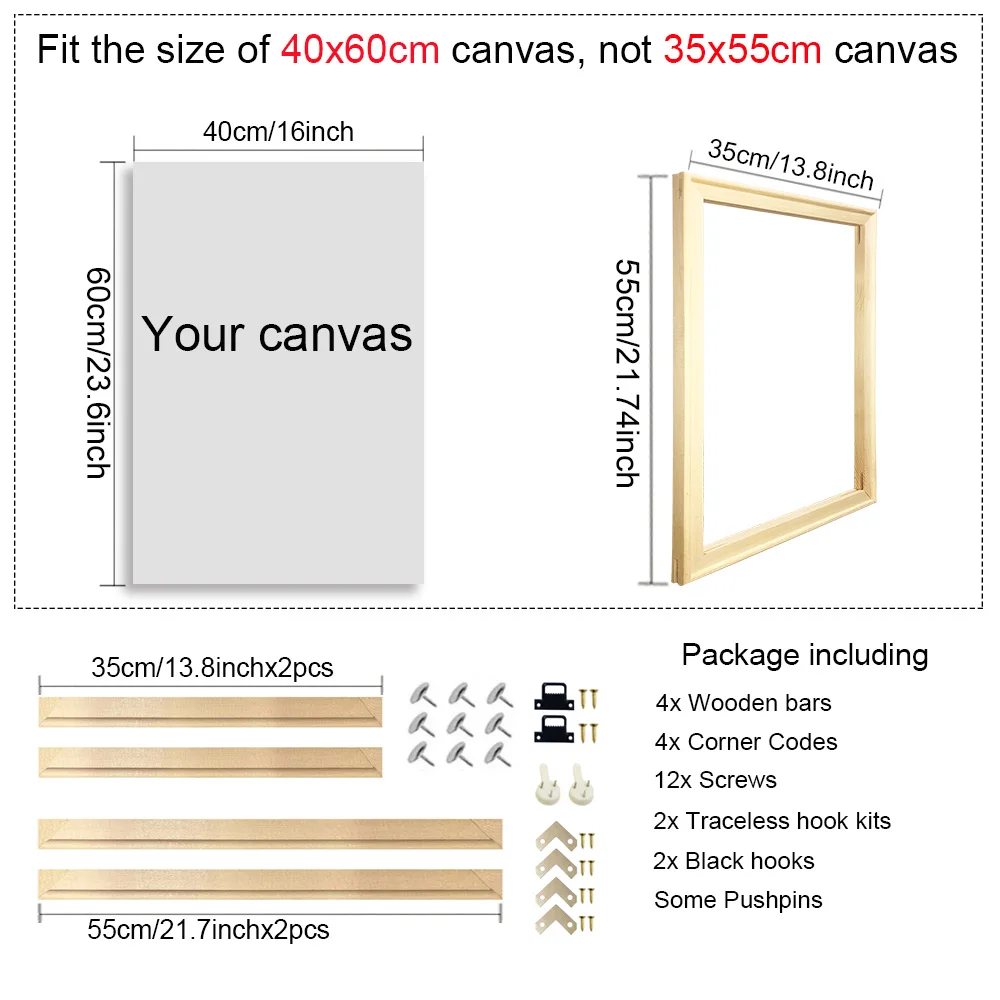 40X60 50X70 60X90 60X120 Diy Houten Frame Kit Voor Canvas Olieverf Frame Staven Hout Frame Voor Diamond Painting Muurkunst Frame