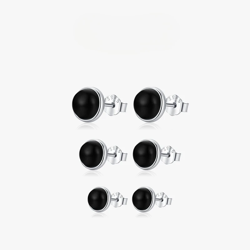 

S925 sterling silver black agate stud earrings simple fashion exquisite compact temperamental all-match commute style earrings