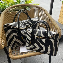 Zebra Stripe Hand Bag Brand Luxury New Design Sense One Shoulder Black Crossbody Pillow Bag Soft Leather High Quality Small Bag