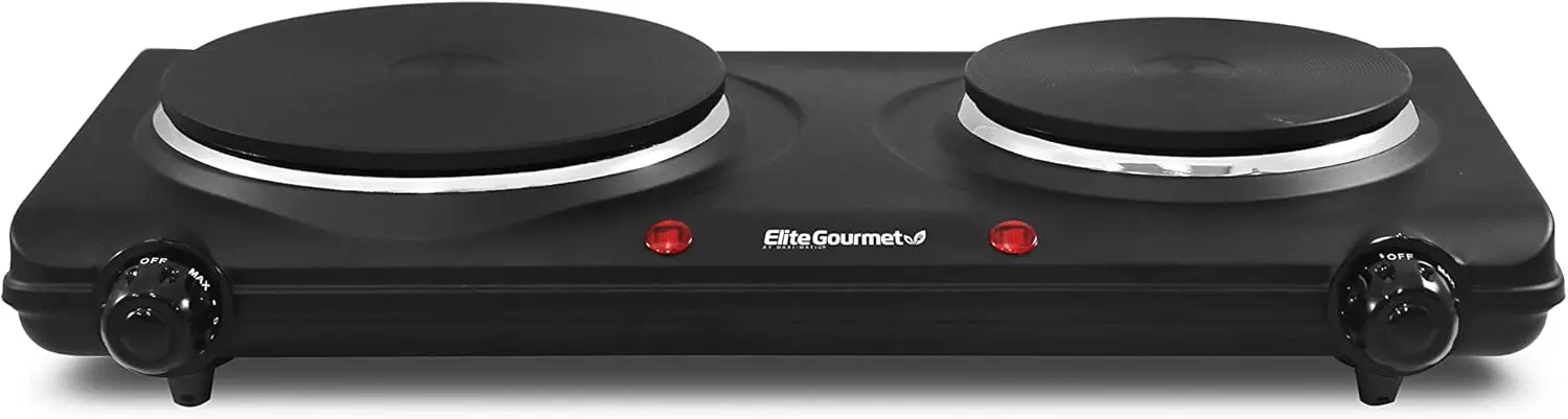 

EDB-302BF Countertop Double Cast Iron Burner, 1500 Watts Electric Hot Plate, Temperature Controls, Power Indicator
