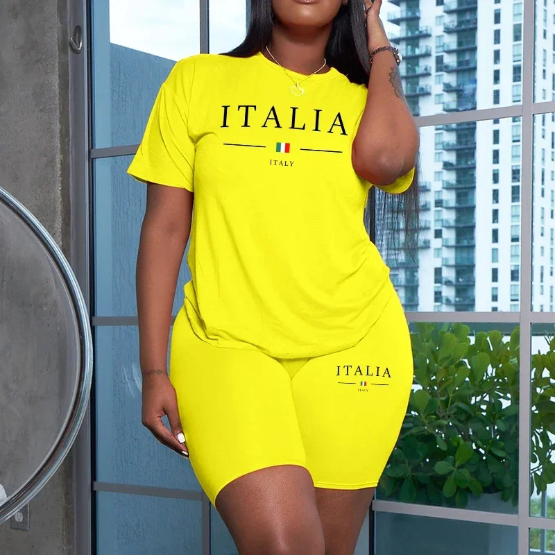 2 Piece Suit Fashion Casual Tracksuits Female Jogging Outfits S-3XL Womens Short Sets Summer Short Sleeve O-Neck T-shirt+Shorts