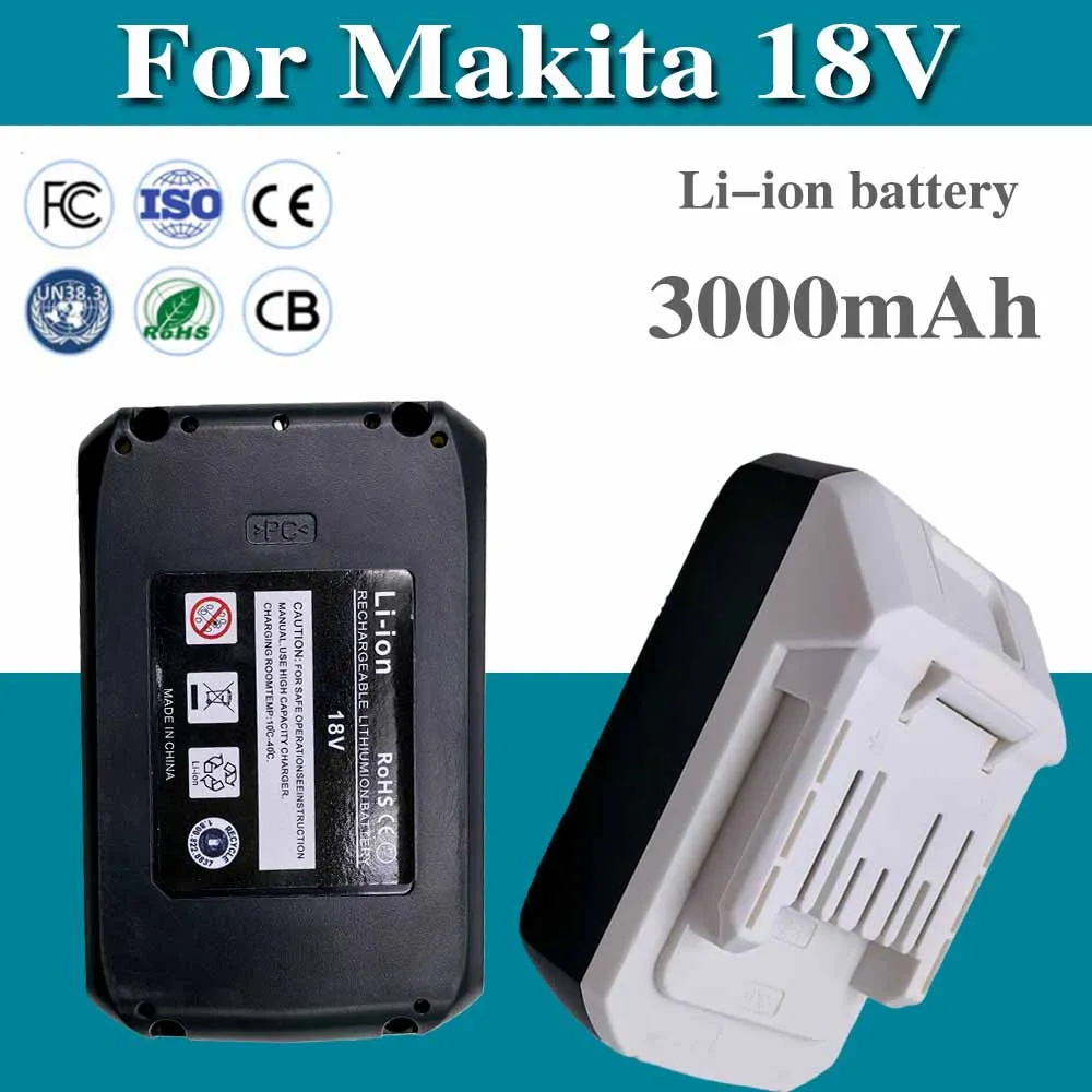 Batterie Li-ion haute capacité 18V 3.0Ah pour Makita BL1811G BL1813G BL1815G BL1820G 195608-4
