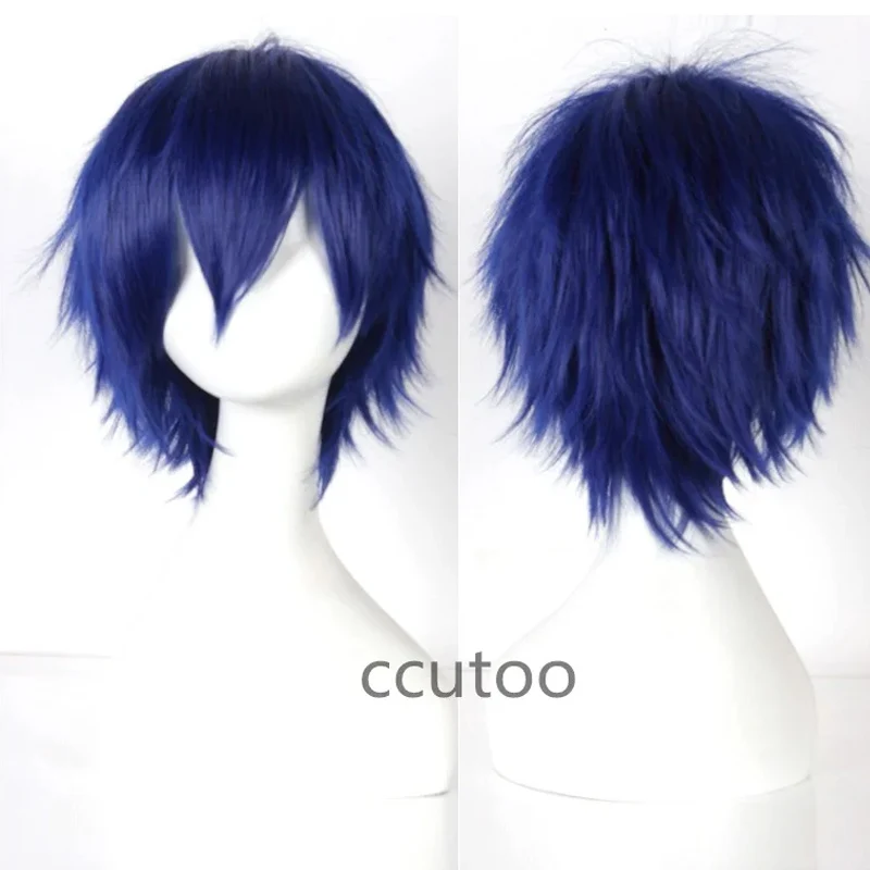 

ccutoo Blue Short Fluffy Layered 30cm Date A Live Shido Itsuka Synthetic Hair Cosplay Full Wigs Heat Resistance Fiber