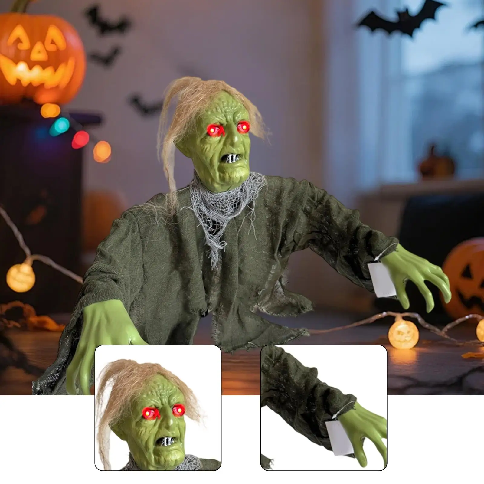 Spooky Graveyard Scene Prop Halloween Outside Zombie Decor with Light Up Eyes Durable Plastic Burlap for Lawn Pathway