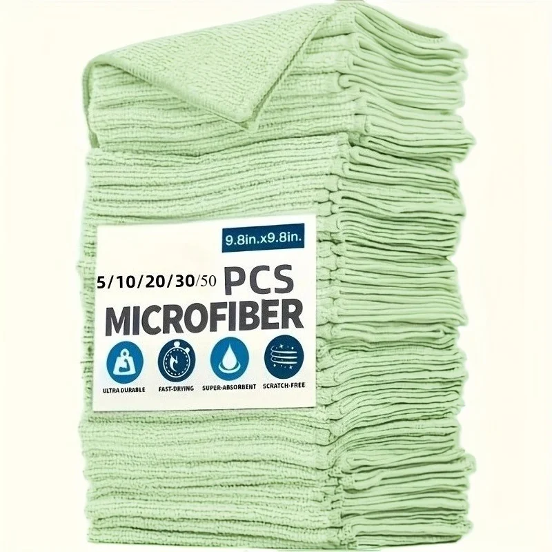 5-50Pcs Light Green Microfiber Kitchen Towels, Absorbent Soft Cleaning Cloths for Glass, Countertops, Cookware & Faucets