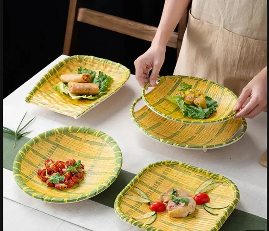 

Melamine Plastic Dining Plate Imitation Bamboo Paired Dish Party Afternoon Tea Dessert Cake Restaurant Tableware