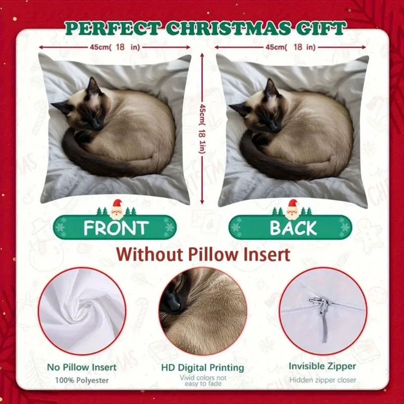 A Siamese Cat Design Cushion Covers Chair Living Room Pillowcase Cozy Zipper Sofa Pillow Covers  Bedroom Indoor Home Decor