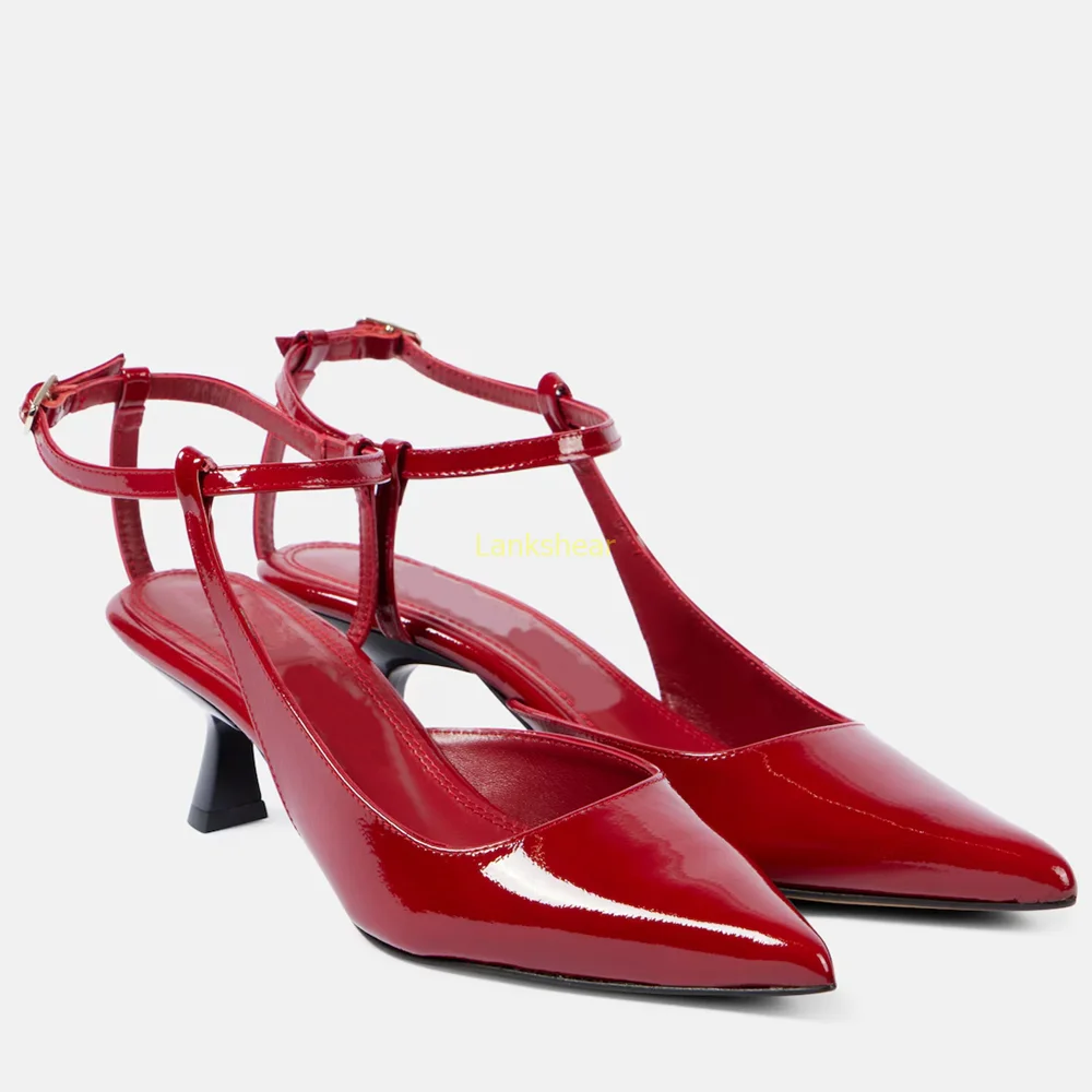 Rode Slingback Gesp Srtap Schoenen Sexy Puntschoen Stiletto Gesp Nieuwkomers Mode Vrouwen Moderne Schoenen