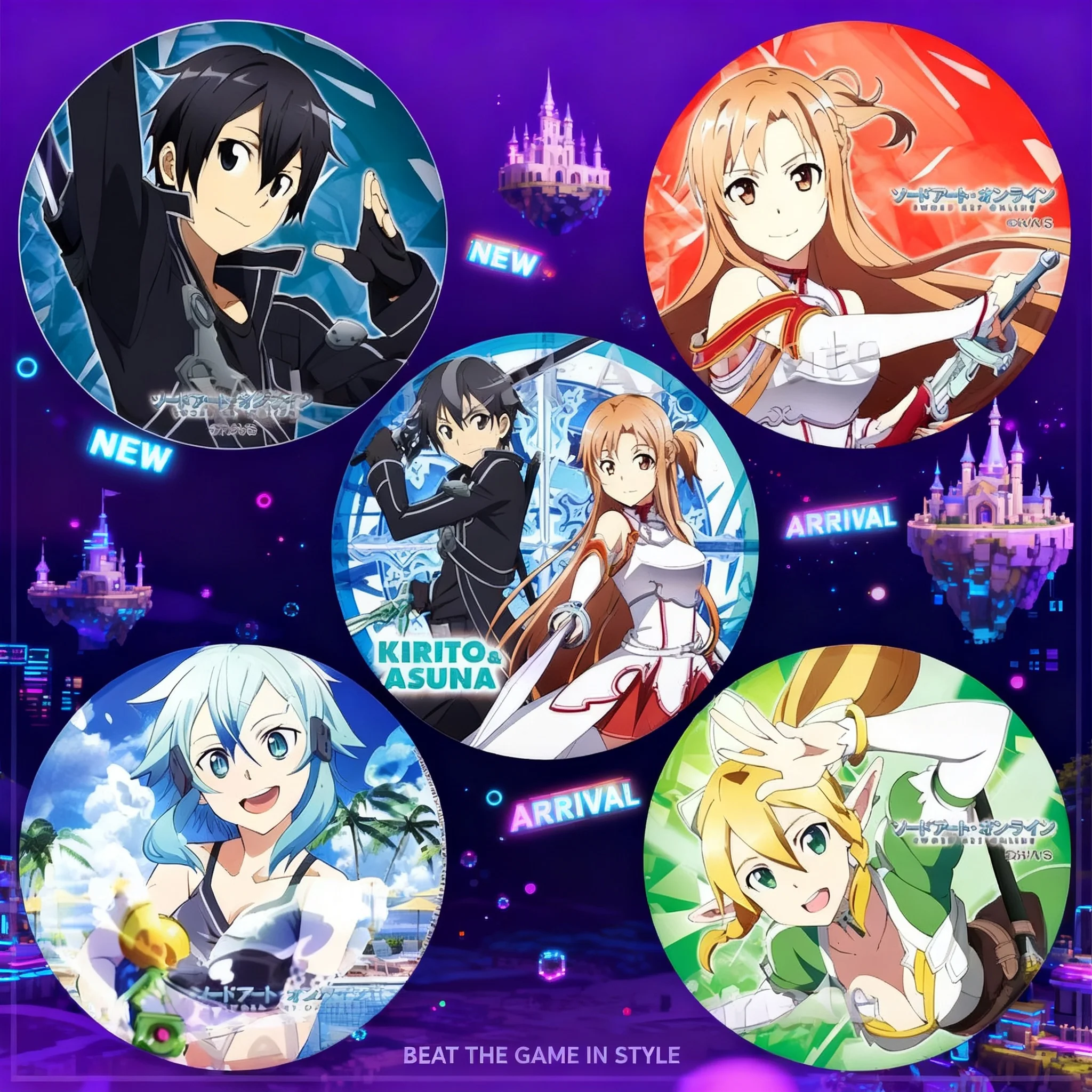 

Sword Art Online Badge Anime Brooch Pin Pendant Mirror Kirito Asuna Merchandise Set of 5 Pieces