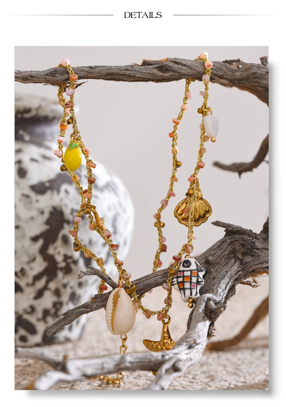 Yhpup Ozean Stil Keramik Fisch Seestern Shell Tropfen Halskette für Frauen Edelstahl Goldener Kragen Sommer Handgefertigter Schmuck – Detail 18