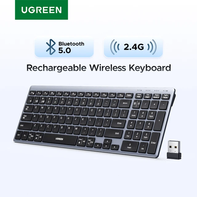 UGREEN klawiatura bezprzewodowa Bluetooth 5.0 2.4G rosyjski/koreański/EN 99 klawisze dla MacBook iPad PC Tablet USB akumulator klawiatura
