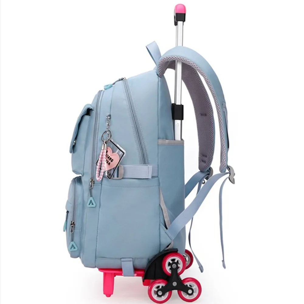 Removable Schoolbag Backpack For Girl 2/6 Silent Wheel Trolley School Bag Kid Luggage Student Travel Drag pull Book Pack Handbag