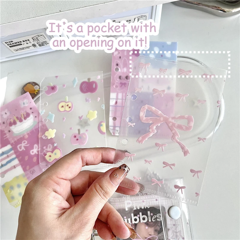 1Pc Cute Cartoon Candy Pink PP Binder Bag for M5 Loose-leaf Notebook File Folder Card Sticker Note Storage Bag DIY Inner Page