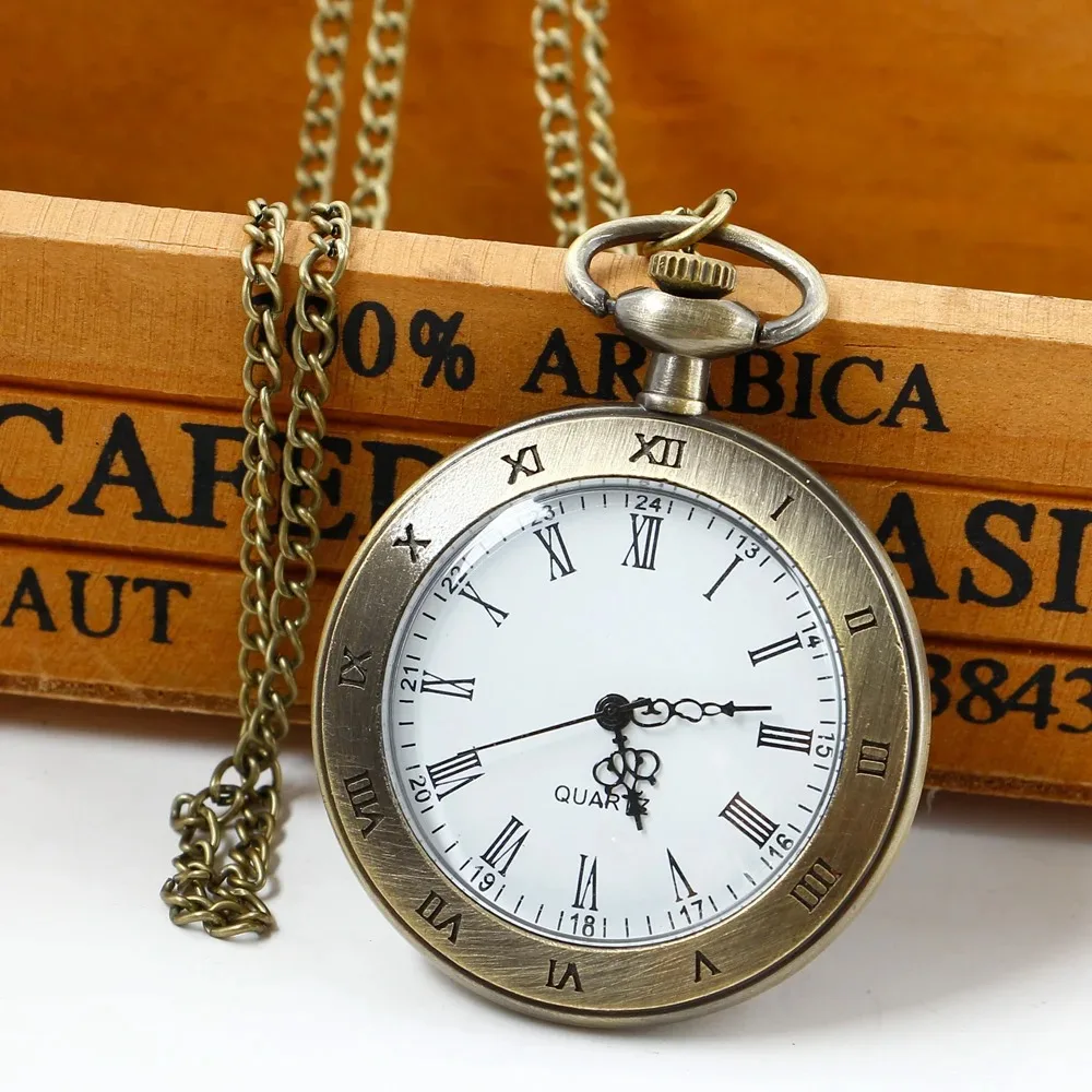 Exquisite Vintage Roman Digital Pocket Watch Women Mens Elegant Pocket Watches with Fob Chain Masculino Relogio Gift Clock