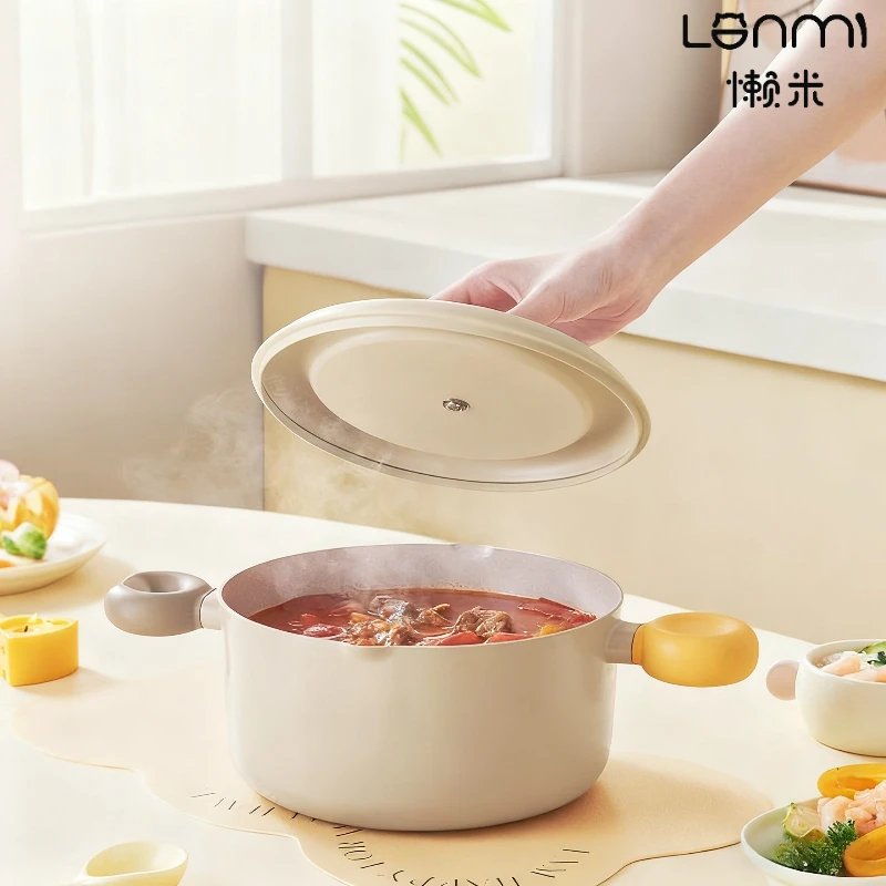 

LANMI Maifan Stone Non-Stick Pan, Gas Stove and Induction Cooker Compatible Saucepan, with Visible Glass Lid, 22cm