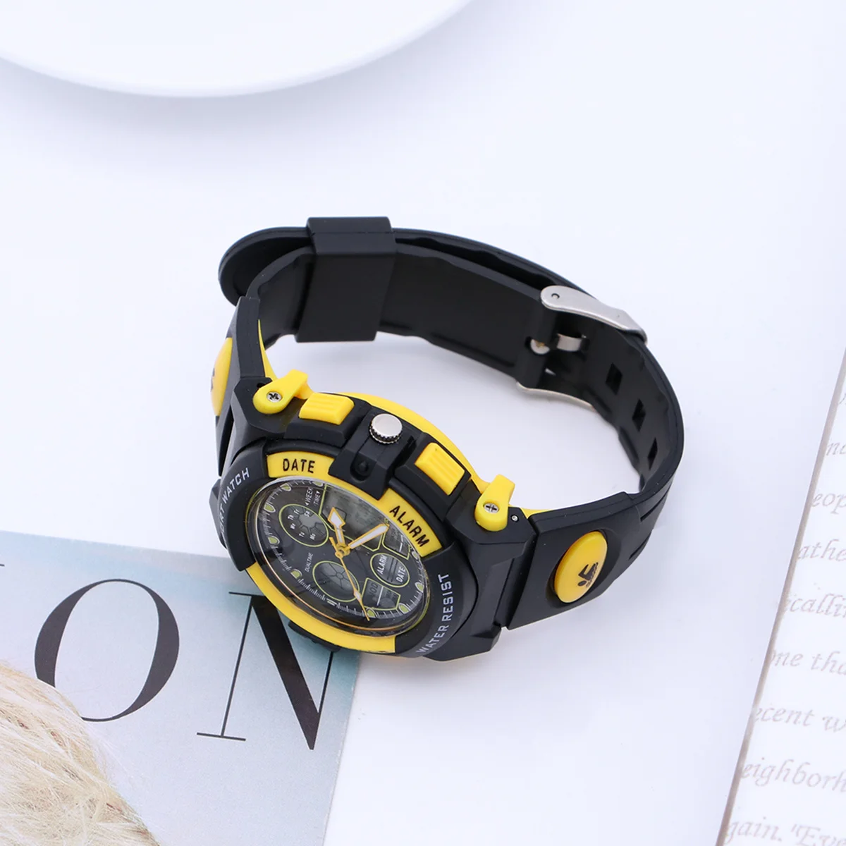 Waterproof Dual Display Watch Yellow Digital Sports Watch El Light Chip Multifunctional Outdoor Electronic Wristwatch For