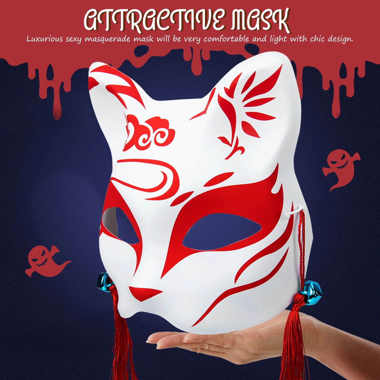 2pcs Fox Mask Delicate Half Face Reusable Animal Party Festival Accessory Portable Japanese Style Decorative Masquerade