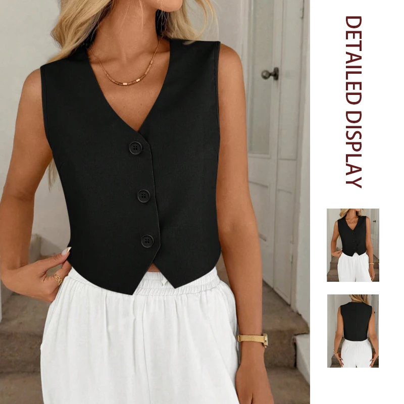 2026 Cross-border Women's Casual Slim Vest Sleeveless Waistcoat