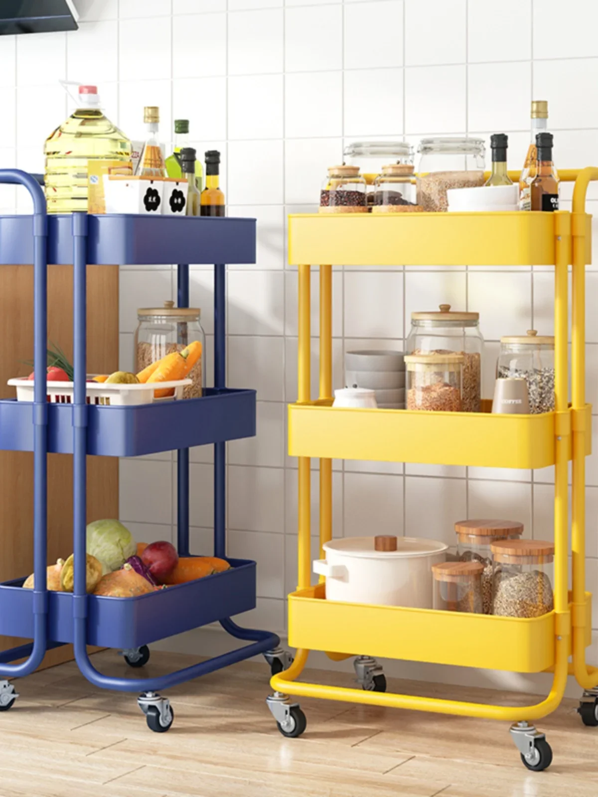 removable trolley kitchen rack floor-to-ceiling multi-layer vegetable basket