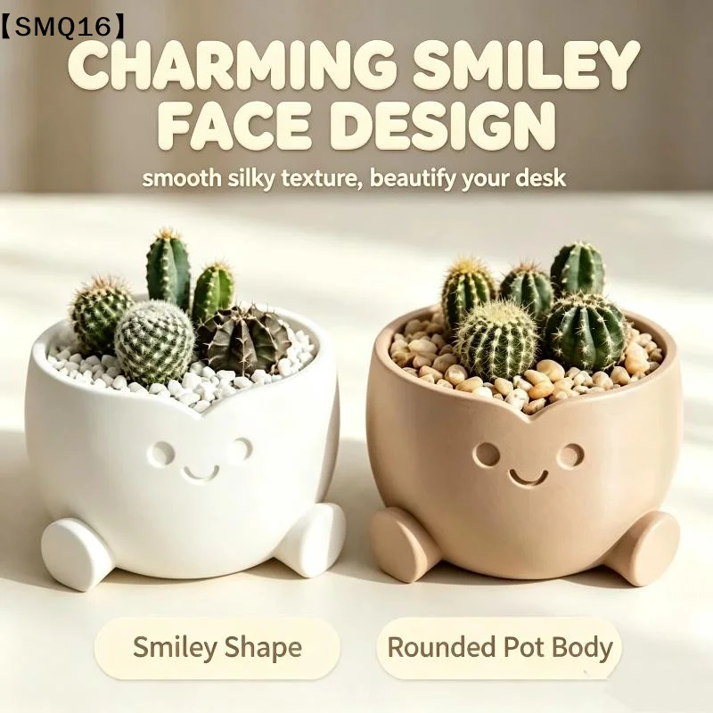 3D Printed Cute Smiling Figure Planter Pot Mini Indoor Flower Pot Desk Decor Home Office Gardening Gift【SMQ】