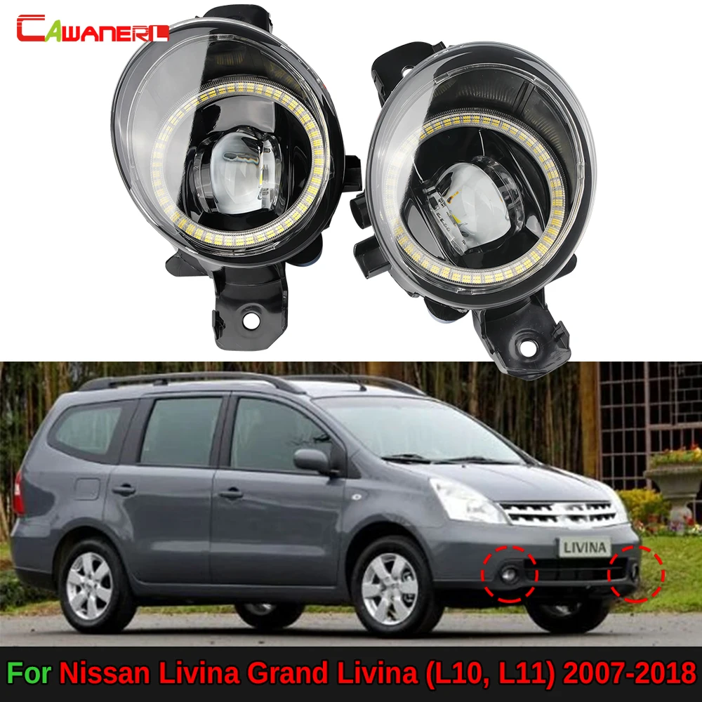 1 Pair Car External LED Fog Light + Angel Eye DRL Daytime Running Lamp For Nissan Livina Grand Livina (L10, L11) 2007-2018
